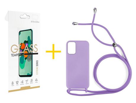 Pack 1 Película 2.5D + Funda SKYHE por Xiaomi Redmi Note 10 Pro Gel con Cordón Violeta