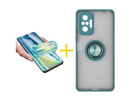 Pack 1 Película + Funda SKYHE por Xiaomi Redmi Note 10 Pro Gel Bumper con Anillo Verde