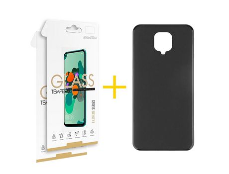 Pack 2 Películas 2.5D + Funda SKYHE por Xiaomi Redmi Note 9 Pro Silicona Líquida Negro