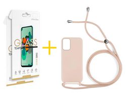 Pack 2 Películas 2.5D + Funda SKYHE por Xiaomi Redmi Note 10 Pro Gel con Cordón Rosa Pastel
