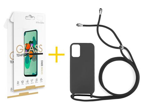 Pack 2 Películas 2.5D + Funda SKYHE por Xiaomi Redmi Note 10 Pro Gel con Cordón Negro