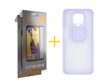 Pack 2 X Protector de Vidrio Templado Full + Funda ACCETEL para Xiaomi Redmi Note 9 Pro Gel Protección Cámara Violeta
