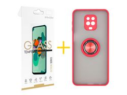 Pack 1 Película 2.5D + Funda SKYHE por Xiaomi Redmi Note 9 Pro Gel Bumper con Anillo Rojo