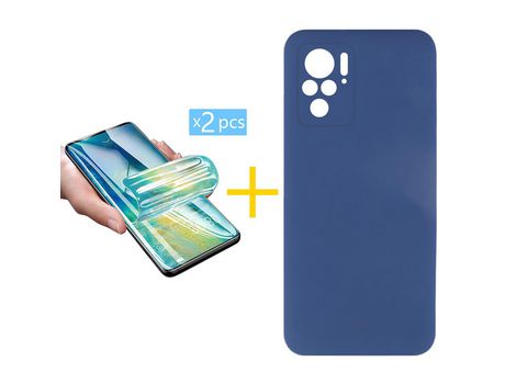 Pack 2 Películas + Funda SKYHE por Xiaomi Redmi Note 10 Pro Silicona Líquida Azul
