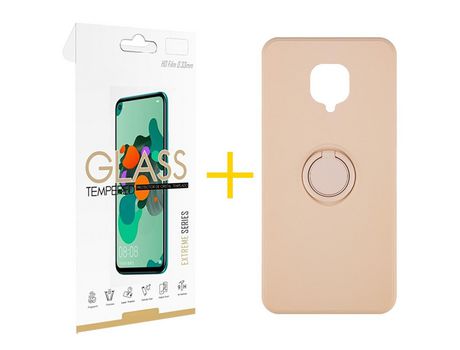 Pack 1 Película 2.5D + Funda SKYHE por Xiaomi Redmi Note 9 Pro Gel O-Ring Rosa Pastel