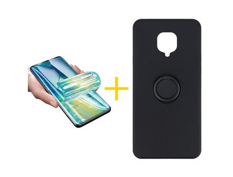 Pack 1 X Protector de Vidrio Templado Hidrogel + Funda ACCETEL para Xiaomi Redmi Note 9 Pro Gel O-Ring Negro