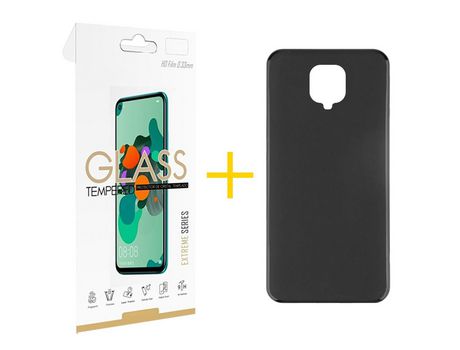 Pack 1 Película 2.5D + Funda SKYHE por Xiaomi Redmi Note 9S Silicona Líquida Negro