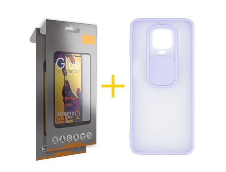 Pack 2 Películas Full + Funda SKYHE por Xiaomi Redmi Note 9 Pro Gel Protteción Cámara Violeta