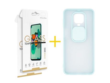 Pack 2 Películas 2.5D + Funda SKYHE por Xiaomi Redmi Note 9 Pro Gel Protteción Cámara Verde-Mar