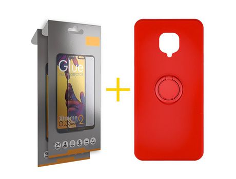 Pack 2 Películas Full + Funda SKYHE por Xiaomi Redmi Note 9 Pro Gel O-Ring Rojo