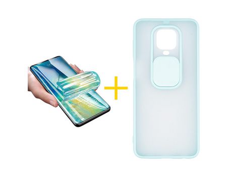 Pack 1 Película + Funda SKYHE por Xiaomi Redmi Note 9S Gel Protteción Cámara Verde-Mar
