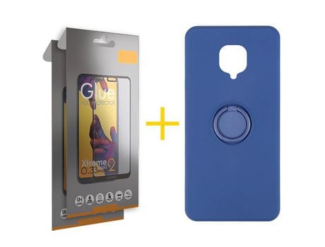 Pack 2 Películas Full + Funda SKYHE por Xiaomi Redmi Note 9 Pro Gel O-Ring Azul