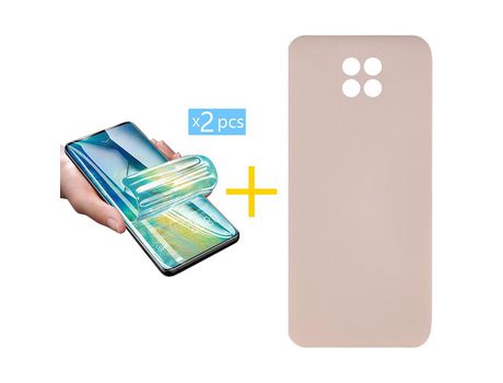 Pack 2 X Protector de Vidrio Templado Hidrogel + Funda ACCETEL para Xiaomi Redmi Note 9T Silicona Líquida Rosa