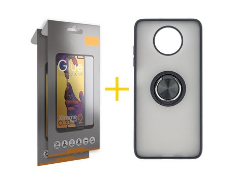 Pack 2 Películas Full + Funda SKYHE por Xiaomi Redmi Note 9T Gel Bumper con Anillo Negro