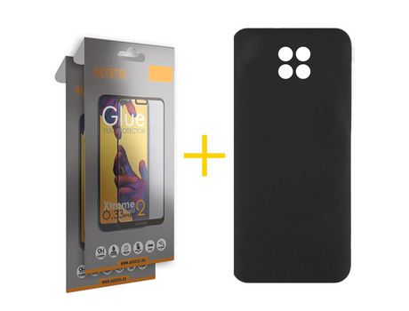 Pack 2 X Protector de Vidrio Templado Full + Funda ACCETEL para Xiaomi Redmi Note 9T Silicona Líquida Negro