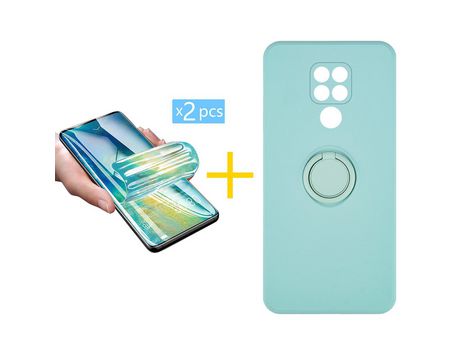 Pack 2 Películas + Funda SKYHE por Xiaomi Redmi Note 9 Gel O-Ring Verde-Auga