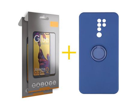Pack 2 Películas Full + Funda SKYHE por Xiaomi Redmi 9 Gel O-Ring Azul