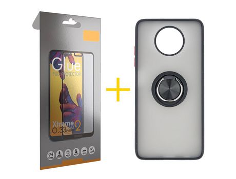 Pack 1 Película Full + Funda SKYHE por Xiaomi Redmi Note 9T Gel Bumper con Anillo Negro