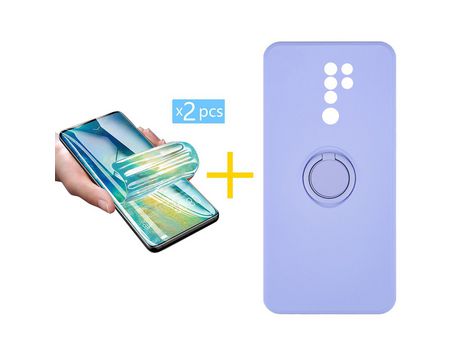 Pack 2 X Protector de Vidrio Templado Hidrogel + Funda ACCETEL para Xiaomi Redmi 9 Gel O-Ring Morado