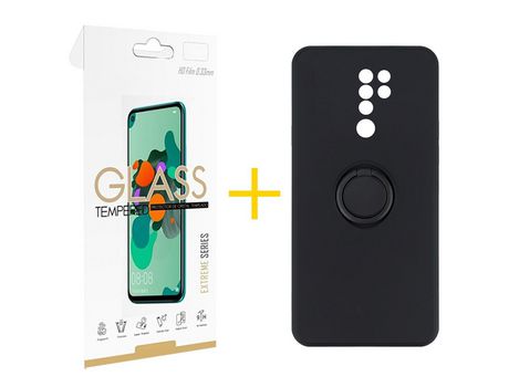 Pack 1 Película 2.5D + Funda SKYHE por Xiaomi Redmi 9 Gel O-Ring Negro