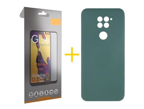 Pack 1 Película Full + Funda SKYHE por Xiaomi Redmi Note 9 Silicona Líquida Verde