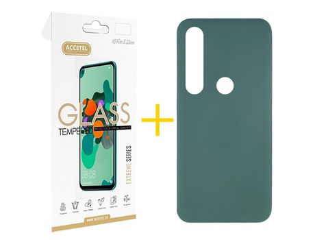 Pack 1 X Protector de Vidrio Templado 2.5D + Funda ACCETEL para Huawei P Smart 2019 Silicona Líquida Verde