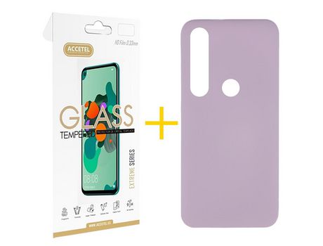 Pack 1 X Protector de Vidrio Templado 2.5D + Funda ACCETEL para Huawei P Smart 2019 Silicona Líquida Morado