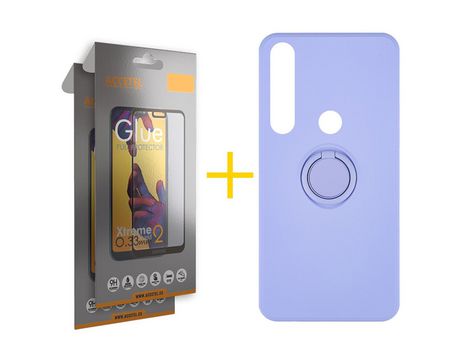 Pack 2 X Protector de Vidrio Templado Full + Funda ACCETEL para Huawei P Smart 2019 Gel O-Ring Morado
