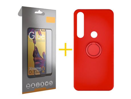Pack 1 Película Full + Funda SKYHE por Huawei P Smart 2019 Gel O-Ring Rojo