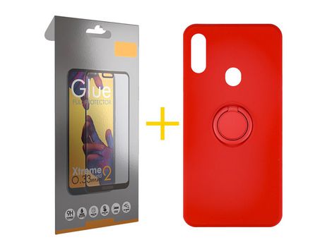 Pack 1 Película Full + Funda SKYHE por Samsung Galaxy A20s Gel O-Ring Rojo