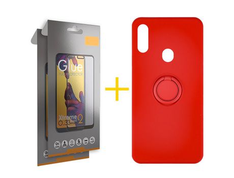 Pack 2 Películas Full + Funda SKYHE por Samsung Galaxy A20s Gel O-Ring Rojo