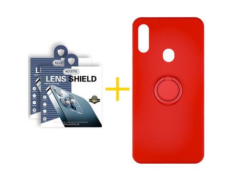 Pack 2 X Protector de Cámara trasera + Funda ACCETEL para Samsung Galaxy A20s Gel O-Ring Rojo