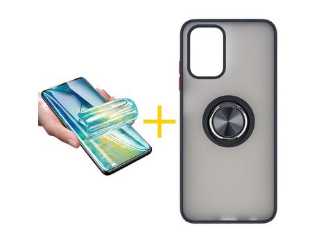 Pack 1 Película + Funda SKYHE por Xiaomi Redmi Note 10S Gel Bumper con Anillo Negro