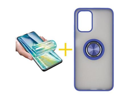 Pack 1 X Protector de Vidrio Templado Hidrogel + Funda ACCETEL para Xiaomi Redmi Note 10S Gel Bumper con Anillo Azul