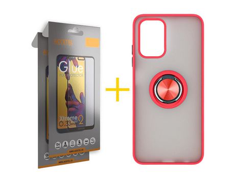 Pack 2 X Protector de Vidrio Templado Full + Funda ACCETEL para Xiaomi Redmi Note 10 Gel Bumper con Anillo Rojo