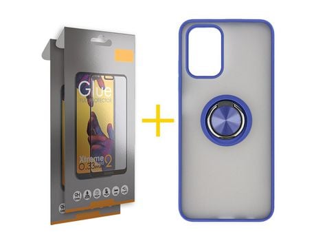 Pack 2 Películas Full + Funda SKYHE por Xiaomi Redmi Note 10S Gel Bumper con Anillo Azul
