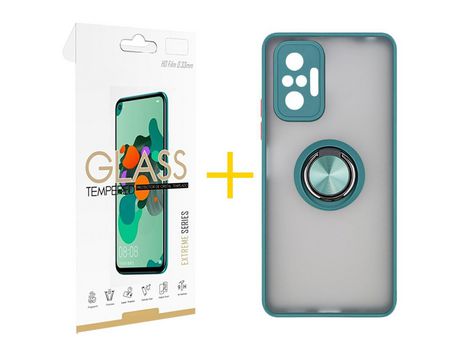 Pack 1 Película 2.5D + Funda SKYHE por Xiaomi Redmi Note 10 Pro Gel Bumper con Anillo Verde
