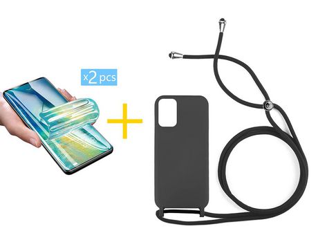 Pack 2 Películas + Funda SKYHE por Xiaomi Redmi Note 10 Pro Gel con Cordón Negro
