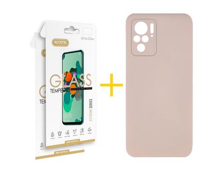 Pack 2 X Protector de Vidrio Templado 2.5D + Funda ACCETEL para Xiaomi Redmi Note 10 Pro Silicona Líquida Rosa