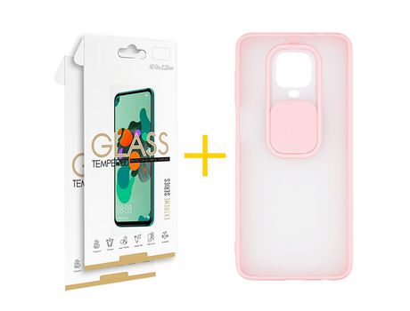 Pack 2 Películas 2.5D + Funda SKYHE por Xiaomi Redmi Note 9 Pro Gel Protteción Cámara Rosa