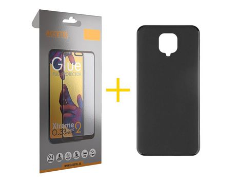 Pack 1 X Protector de Vidrio Templado Full + Funda ACCETEL para Xiaomi Redmi Note 9 Pro Silicona Líquida Negro