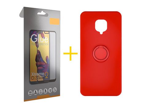Pack 1 Película Full + Funda SKYHE por Xiaomi Redmi Note 9S Gel O-Ring Rojo