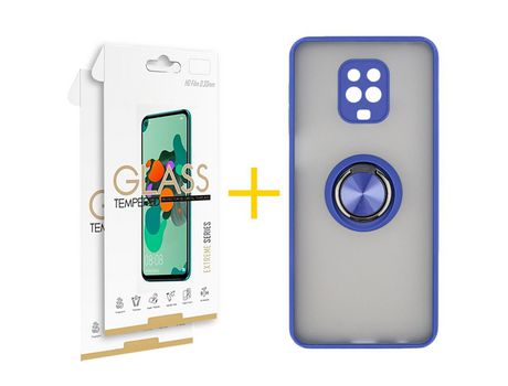 Pack 2 Películas 2.5D + Funda SKYHE por Xiaomi Redmi Note 9S Gel Bumper con Anillo Azul