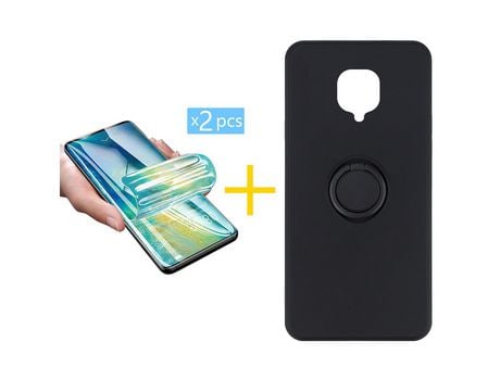 Pack 2 X Protector de Vidrio Templado Hidrogel + Funda ACCETEL para Xiaomi Redmi Note 9 Pro Gel O-Ring Negro