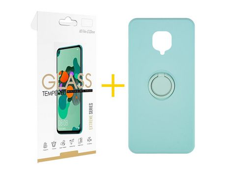Pack 1 Película 2.5D + Funda SKYHE por Xiaomi Redmi Note 9 Pro Gel O-Ring Verde-Auga
