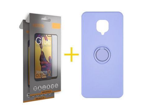 Pack 2 X Protector de Vidrio Templado Full + Funda ACCETEL para Xiaomi Redmi Note 9 Pro Gel O-Ring Morado