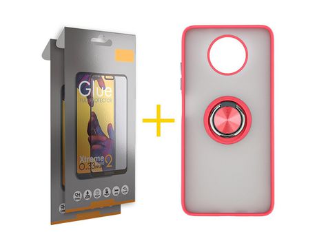 Pack 2 Películas Full + Funda SKYHE por Xiaomi Redmi Note 9T Gel Bumper con Anillo Rojo