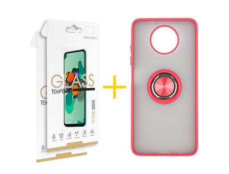 Pack 2 Películas 2.5D + Funda SKYHE por Xiaomi Redmi Note 9T Gel Bumper con Anillo Rojo