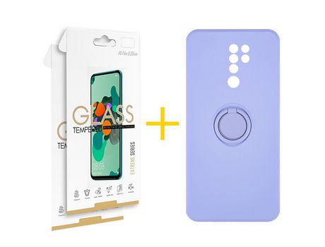 Pack 2 Películas 2.5D + Funda SKYHE por Xiaomi Redmi 9 Gel O-Ring Morado