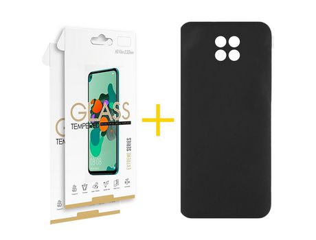 Pack 2 Películas 2.5D + Funda SKYHE por Xiaomi Redmi Note 9T Silicona Líquida Negro